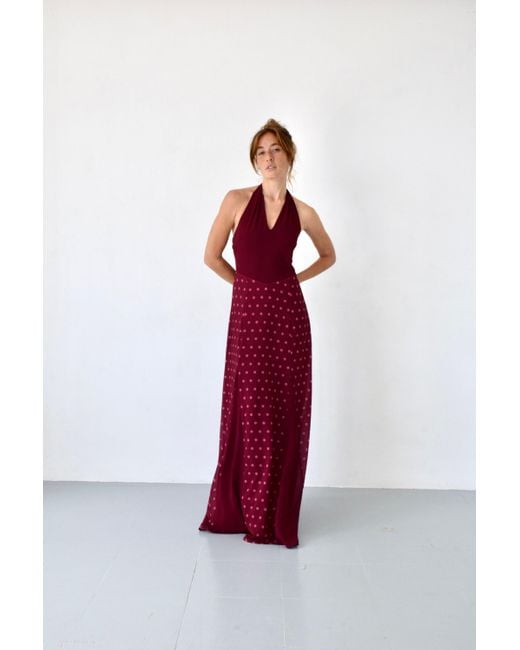 Mind Traveler Red Kala Burgundy Polka Dot Dress