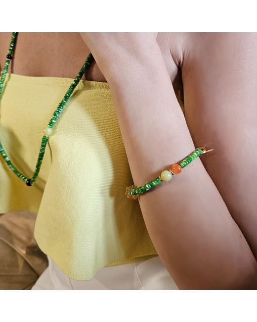 Farra Green Summer Garden Malachite & Agate Bracelet With Raspberry Charm