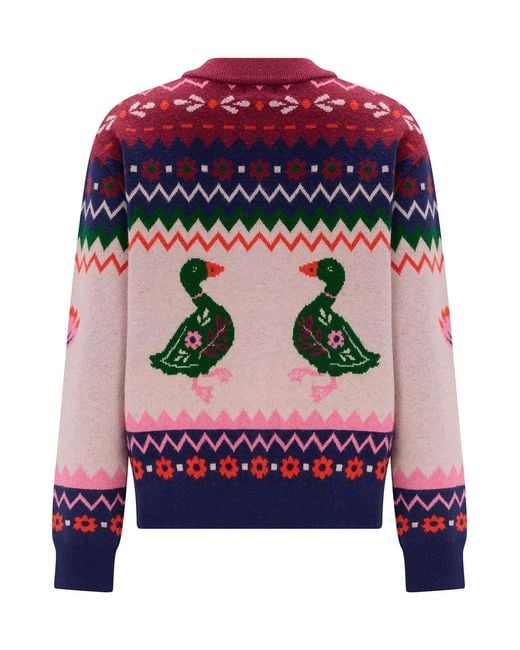 Sugarhill Pink Solana Knitted Bomber Jacket Ducks