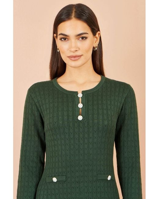 Yumi' Green Viscose Knitted Midi Dress With Buttons
