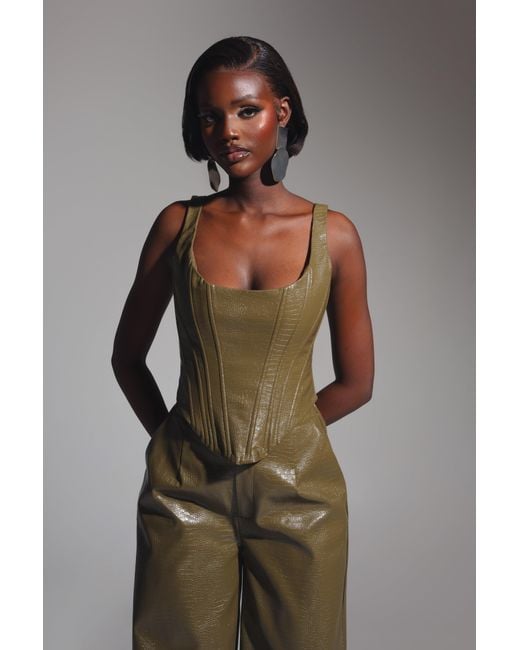 Ofuure Green Ono Faux Leather Corset Top