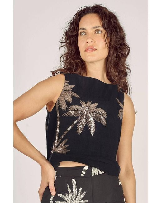 Traffic People Black Palms Of Sequin Sleeveless Evie Top