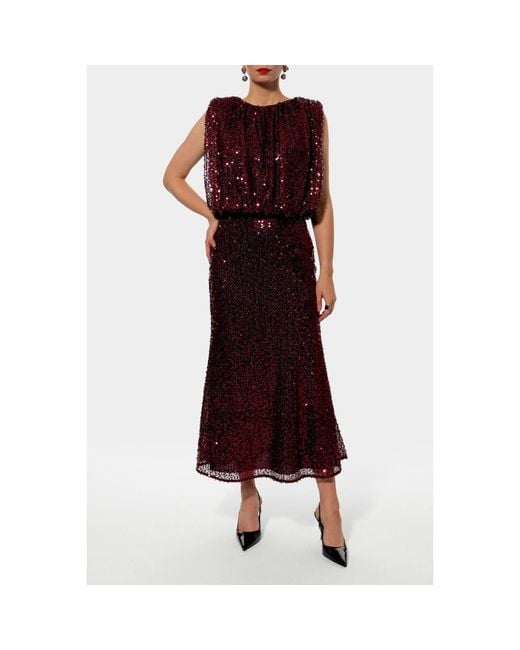AGGI by HALEWSKI Brown Eliza Burgundy Sparkle Midi Sequin Slip Skirt