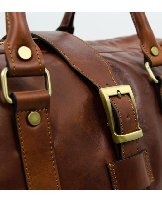 Time Resistance Brown Cognac Matte Leather Duffel Bag For for men