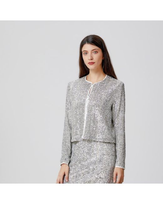Smart and Joy Gray Round Collar Glitter Jacket