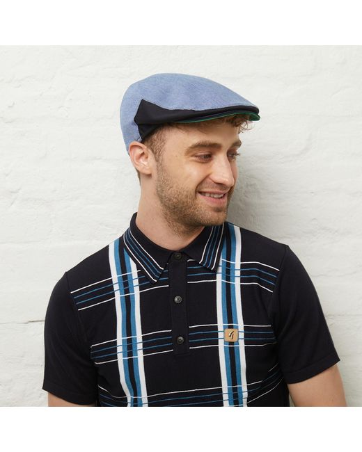 Dasmarca Hats Blue Dasmarca Brody Aqua Cotton Summer Flat Cap With Bright Coloured Under Peak for men