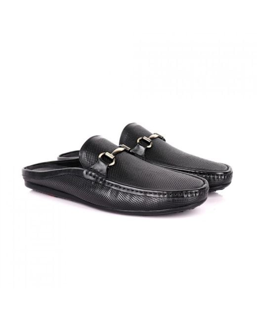 DAVID WEJ Black Soft Leather Slip On Loafers With Buckle – for men