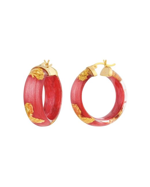 Gold & Honey Red 24K Leaf Huggie Hoop Earrings