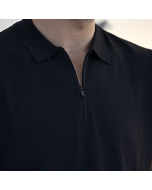 Nuvv Collection Black Zip-Neck Polo – Lightweight Knit – Rayon Blend for men