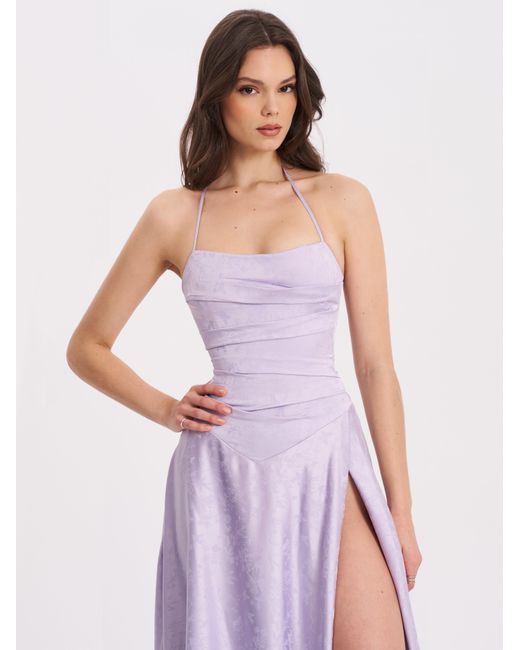 Miss Circle New York Purple Raegan Taro Jacquard Rouched Maxi Dress