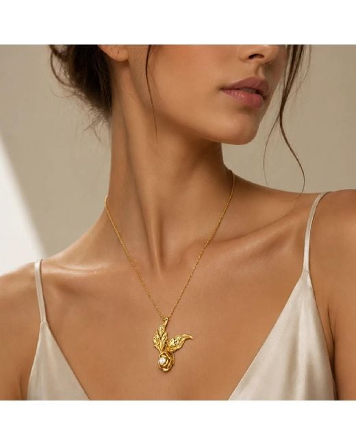 Unaloe Metallic Vermeil Pearl Necklace – Rose Floral Pendant