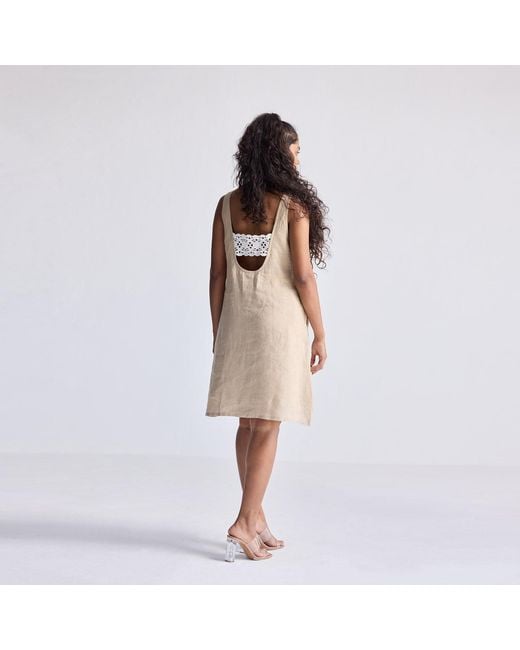 REISTOR Natural Neutrals Hemp Short Dress With Back Embroidered Lace Detail