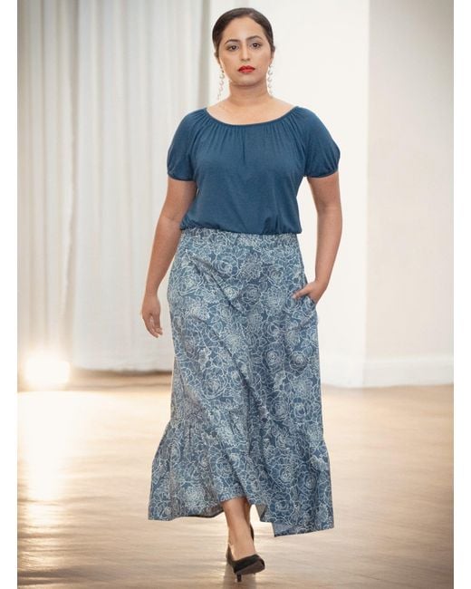 Frock Tales Blue Boho Gathered Midi Skirt With Pockets
