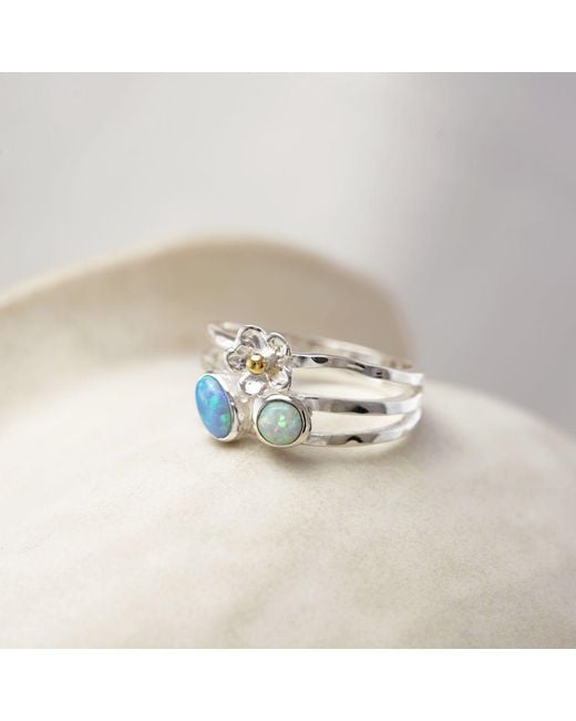 Isla Silver Blue Two Tone Opal Flower Ring