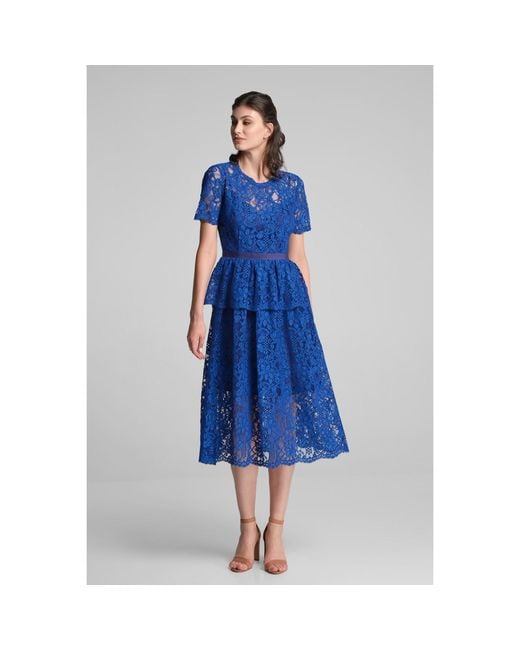 Rumour London Blue Lucia Lace Midi Dress With Peplum