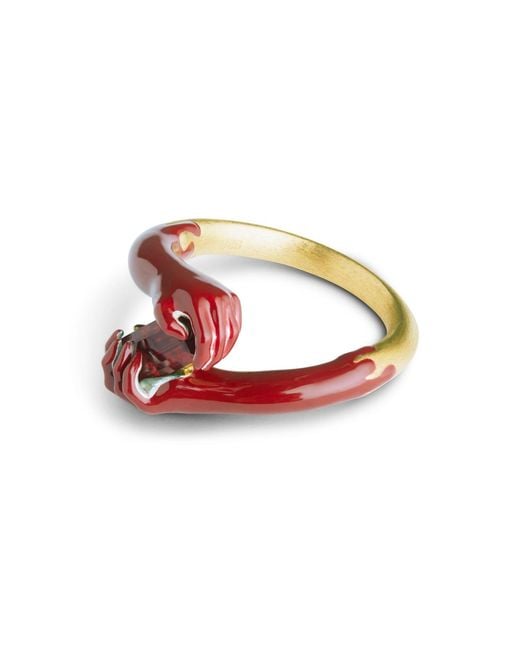 Kasun Red Love On Your Hand – Enamel And Mozambique Garnet