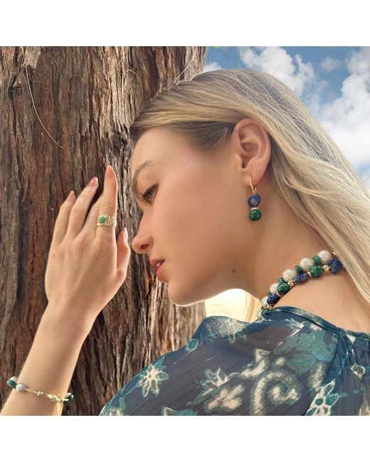 Farra Blue Heart-Shaped Lapis With Round Malachite Earrings