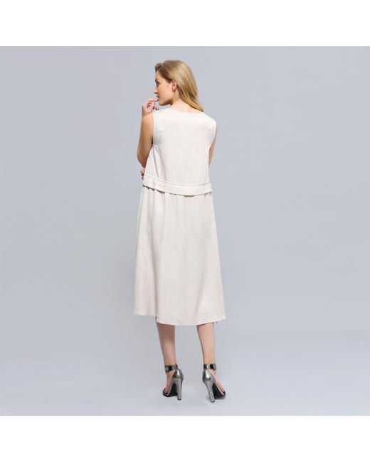 Smart and Joy Natural V-Neckline Adjustable Waist Midi Dress