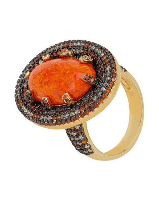 Latelita London Metallic Serafina Fire Opal Cocktail Ring Oxidised