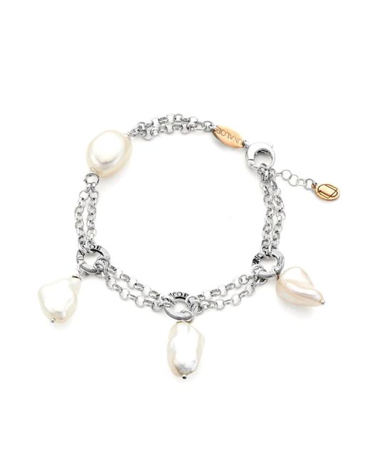 Unaloe Metallic Sterling Double Chain Pearl Bracelet For – Elegant Statement Jewelry
