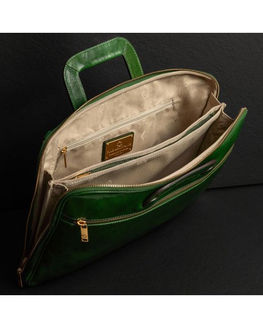 Time Resistance Green Leather Briefcase Laptop Bag