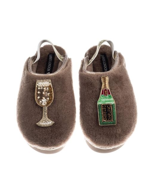 Laines London Brown Neutrals Flatform Cloud Closed Toe Slippers With Bubbles Darling Brooches