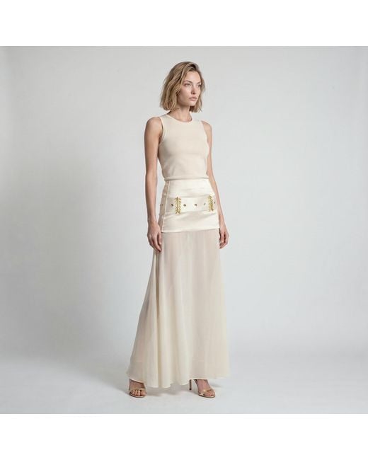 Modenaire Natural Elegant Sheer High-Waist Half Skirt With Flowing Silhouette