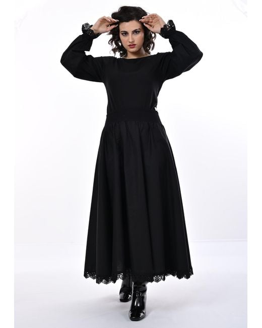Frock Tales Black Manhattan Midaxi Skirt With Lace Hem