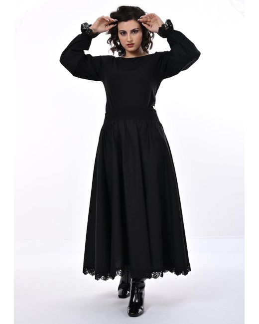 Frock Tales Black Manhattan Midaxi Skirt With Lace Hem