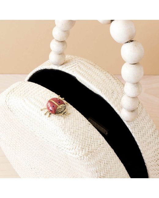 LIKHÂ Natural Oat Round Classic Handbag With Bead Handle