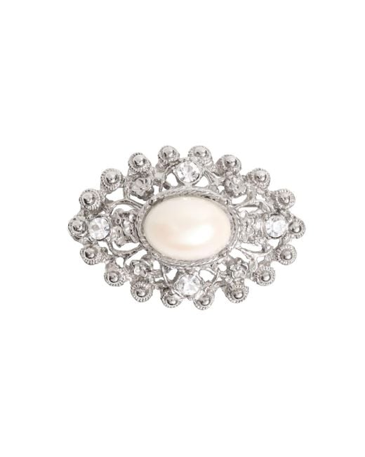 Caramel Vintage Jewellery Metallic Plated Pearl Oval Brooch