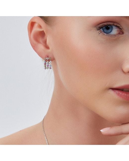 Spero London Metallic Colourful Jewelled Sterling Cluster Stud Drop Earring
