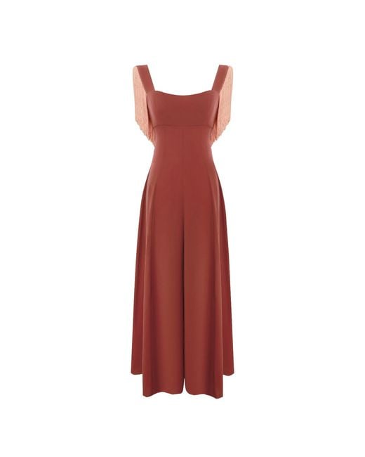 Sanctumum Red Clementine Jumpsuit With Fringe Detail