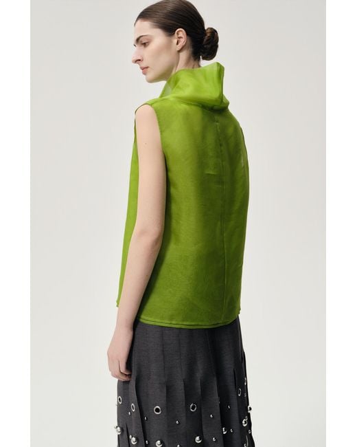 FRONT ROW SHOP Green Silk Organza Turtleneck Top