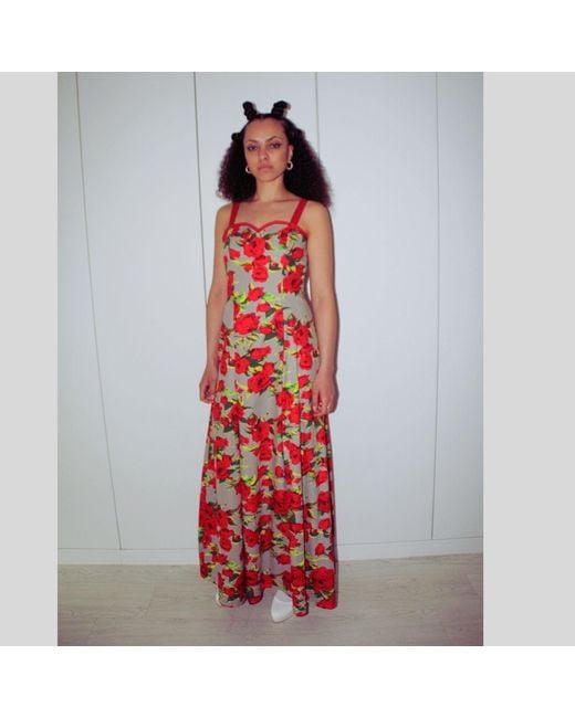 Couture to Your Door Red Rose Floral Maxi Garden Dress