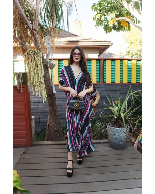 Jennafer Grace Black Raspberry Stripe Caftan Kaftan Dress