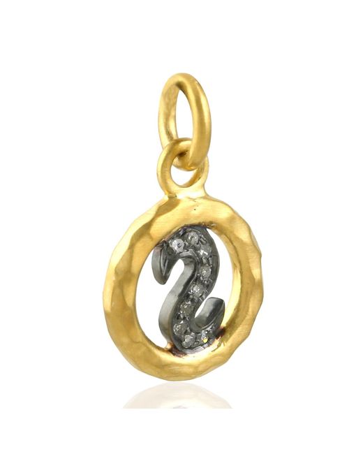 Artisan Metallic 18k Yellow Gold & 925 Silver With Pave Diamond Initial "s" Letter Pendant