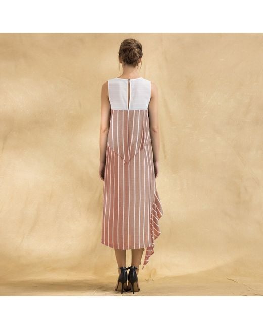 Smart and Joy Pink Neutrals Stripes Assymetric Midi Dress