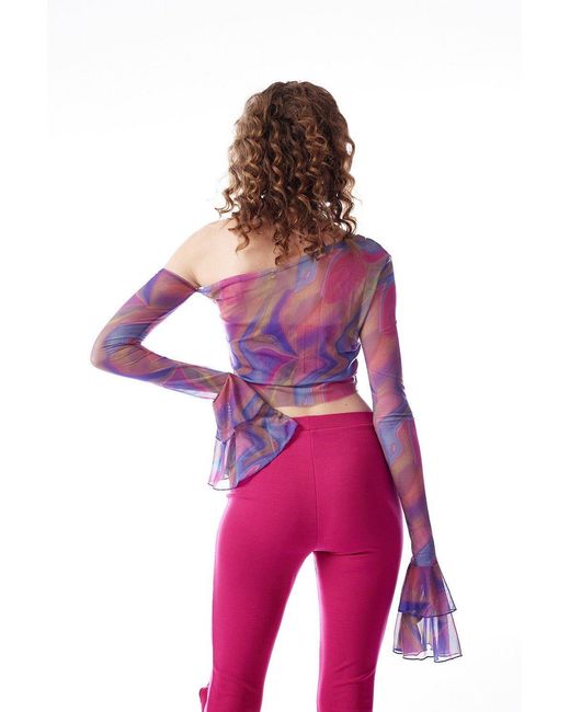 No'design Pink Sheer Crop Top With Ruffled Sleeves