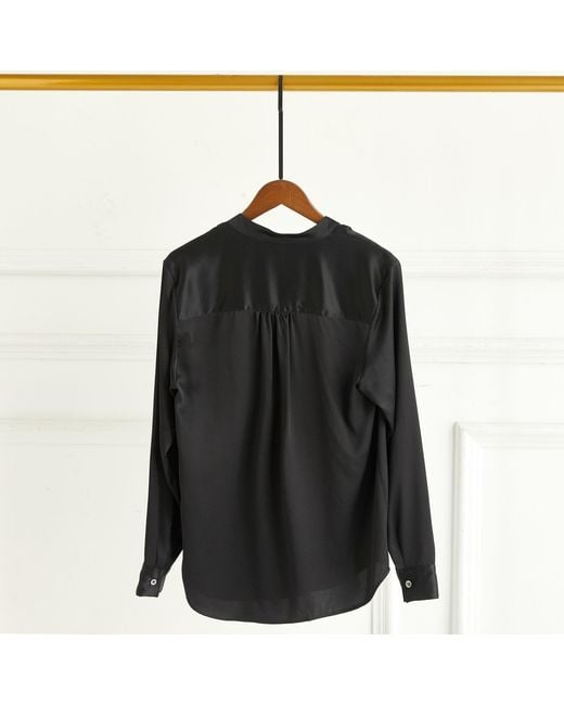 Soft Strokes Silk Black Pure Silk Long Sleeve Y-Neck Blouse