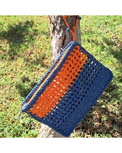 Springmoonatelier Blue Raffia Handwoven Clutch