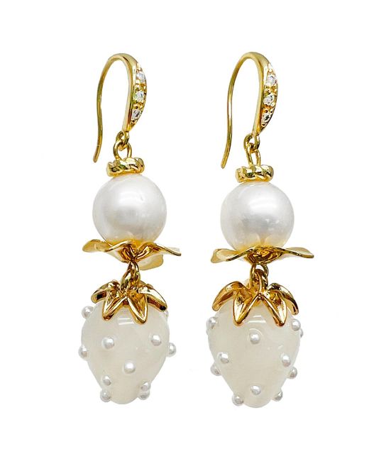 Farra Metallic Freshwater Pearls With Strawberry Earrings