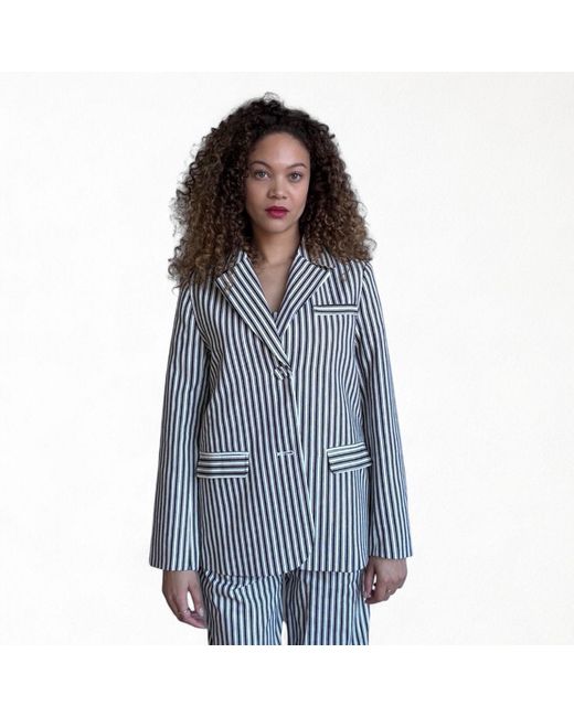 London Atelier Byproduct Gray Striped Tailored Blazer