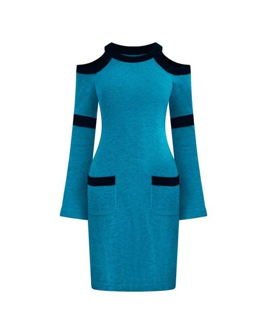 Why Mary Blue Serena Wool Knit Long Sleeve Cold Shoulder Dress