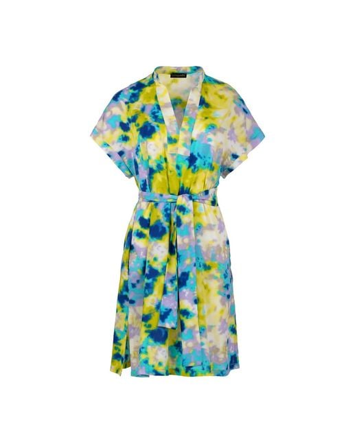 Conquista Blue Abstract Print Dress With Slits