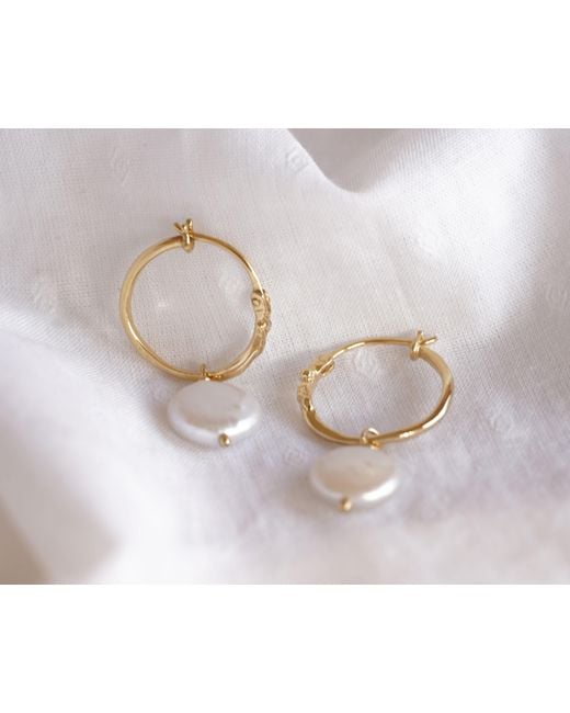 Isla Silver Metallic Pearl Hoop Earrings