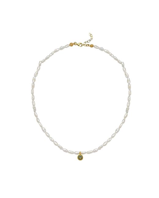 LINYA JEWELLERY Metallic Cosmic Small Pearl Zodiac Necklace Light Birthstone
