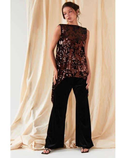 Sarvin Black Wide Leg Velvet Trousers