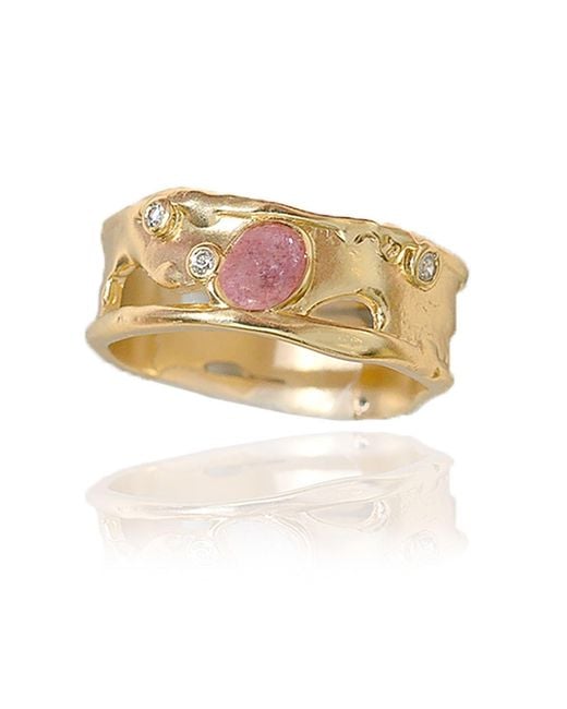 Rare Matters Jewelry Metallic Sprinkled Strawberry Quartz Banded Ring