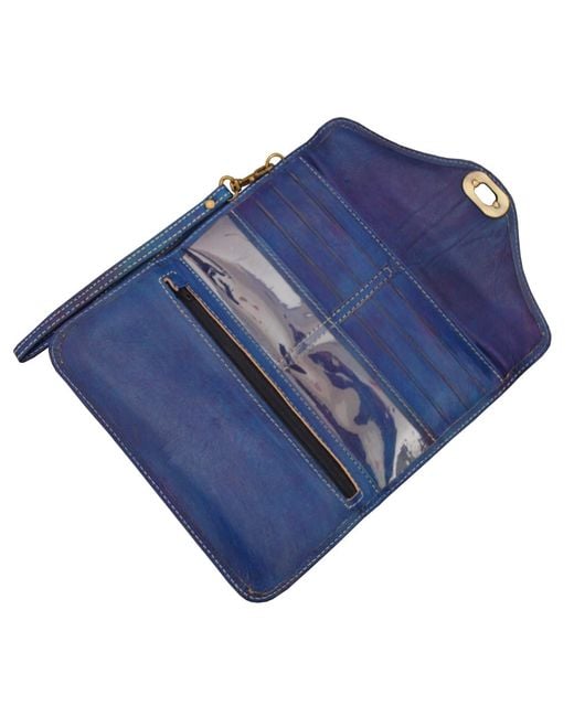Berber Leather Blue Leather Tri-Fold Purse